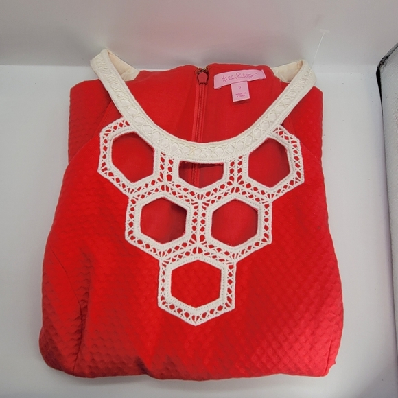 Lilly Pulitzer Tank Top Size 6 Coral Color White Embroidered Lined Back Zipper - Picture 11 of 11